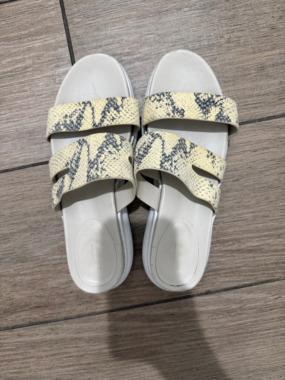 Cole Haan Zerogrand Women's Snake-Print Slide Sandals in Pale Yellow